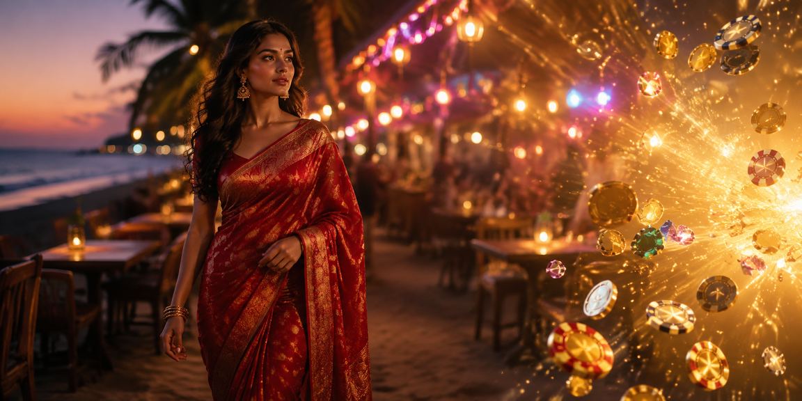 Beautiful Goa beach with an Andar Bahar card game theme